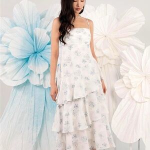 Floral White Tiered Dress